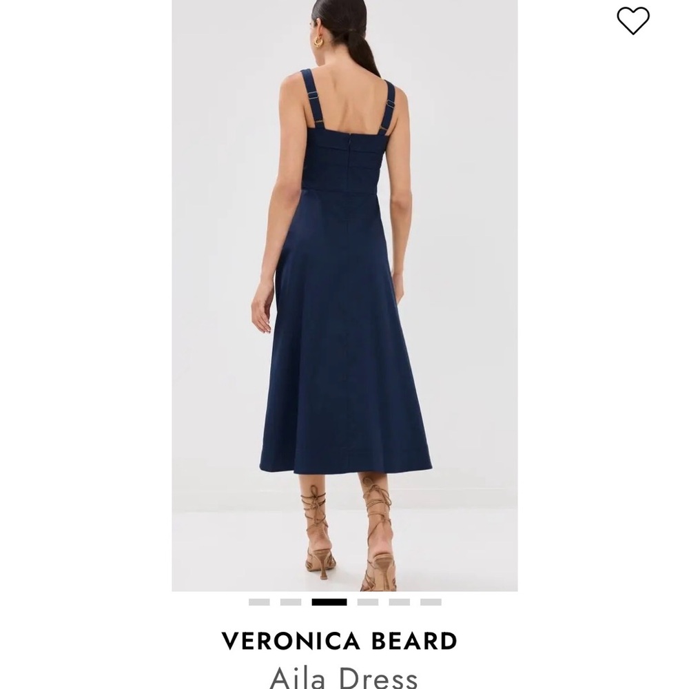 Veronica Beard Navy Midi A-Line Dress with Wide Straps